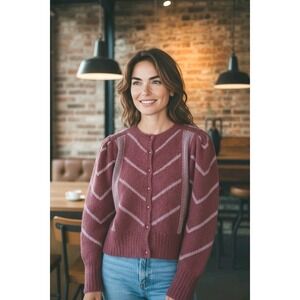 Rouje Paris Mohair Alpaca Blend Button‎ Cardigan Pink Size 34 Small EUC